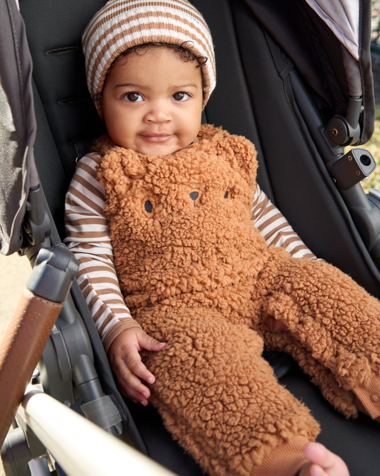 Chestnut Brown Sherpa Baby Overall Romper