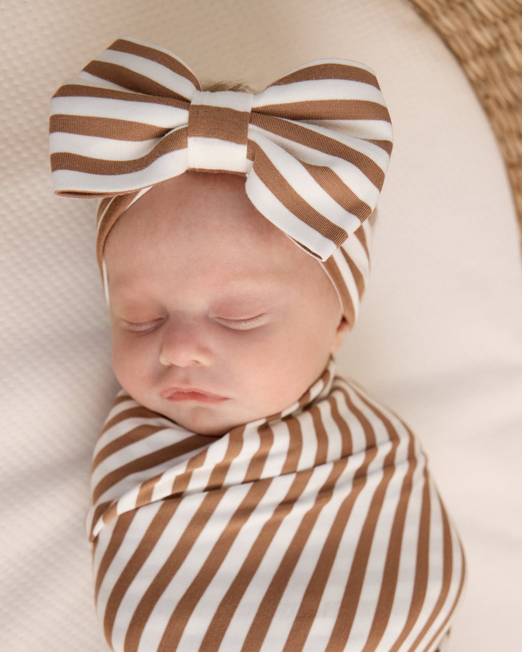 Chestnut Brown Stripe Swaddle & Luxe Bow Headband Set