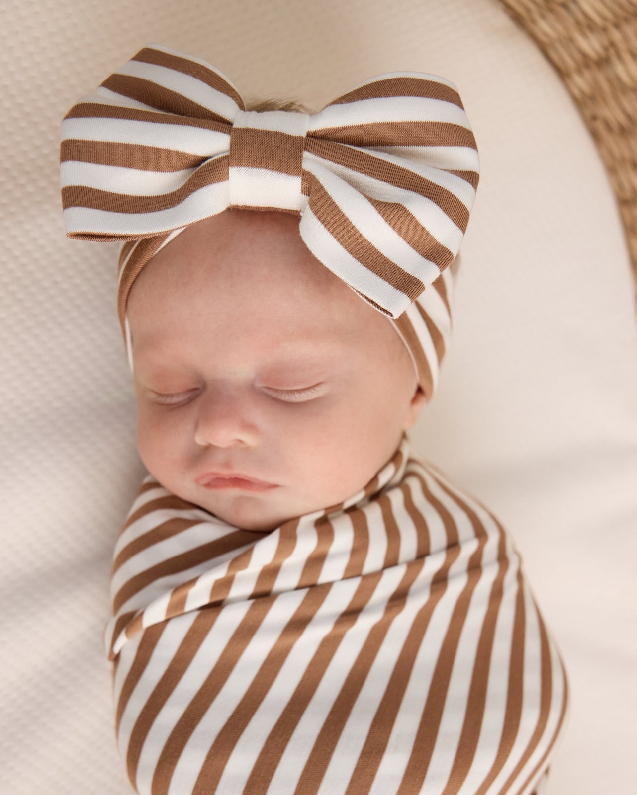 Chestnut Brown Stripe Swaddle & Luxe Bow Headband Set