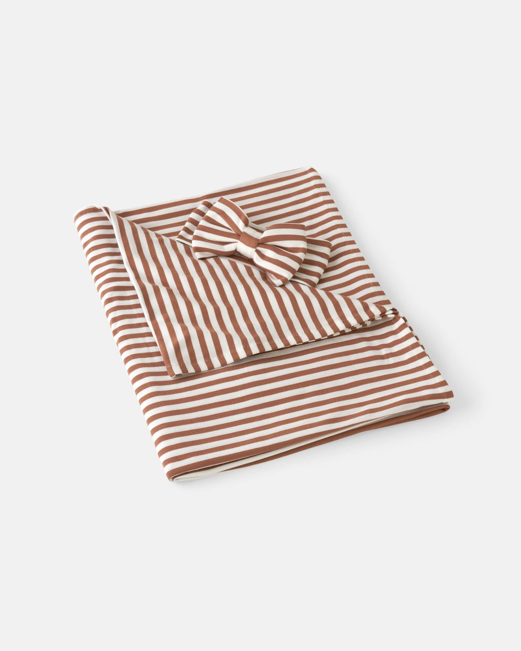 Chestnut Brown Stripe Swaddle & Luxe Bow Headband Set