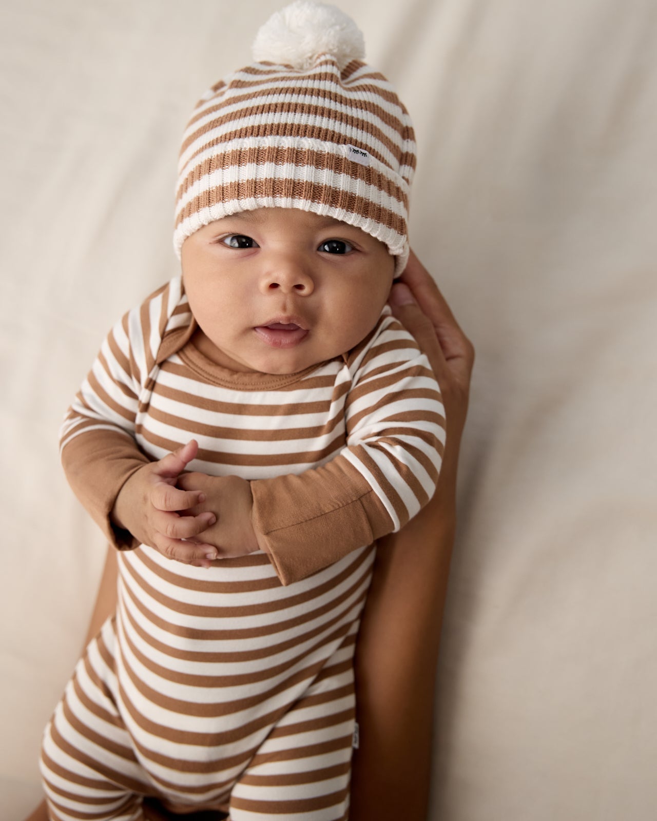 Chestnut Brown Stripe Sweater Beanie Hat