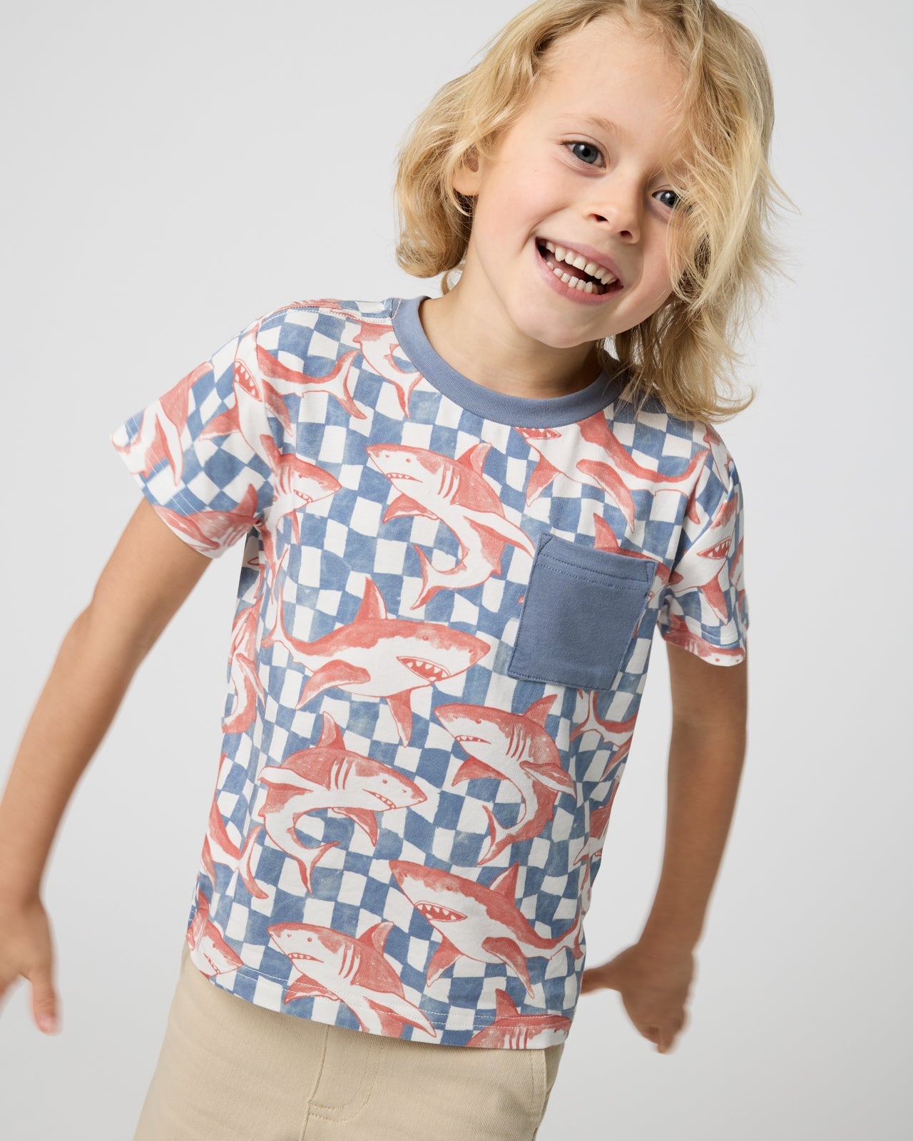 Shark Fin Checks Relaxed Pocket Tee