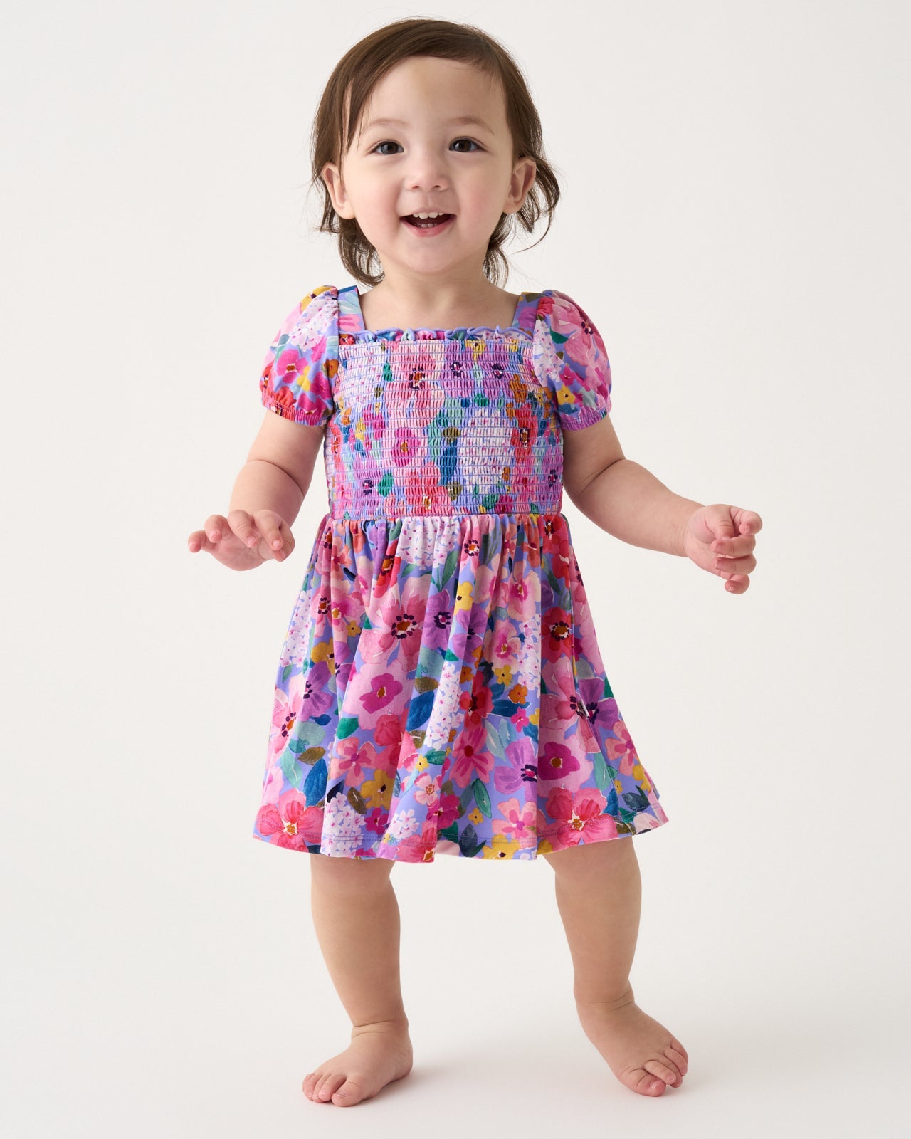 Sweet Sprigs Puff Sleeve Smocked Dress with Bloomer