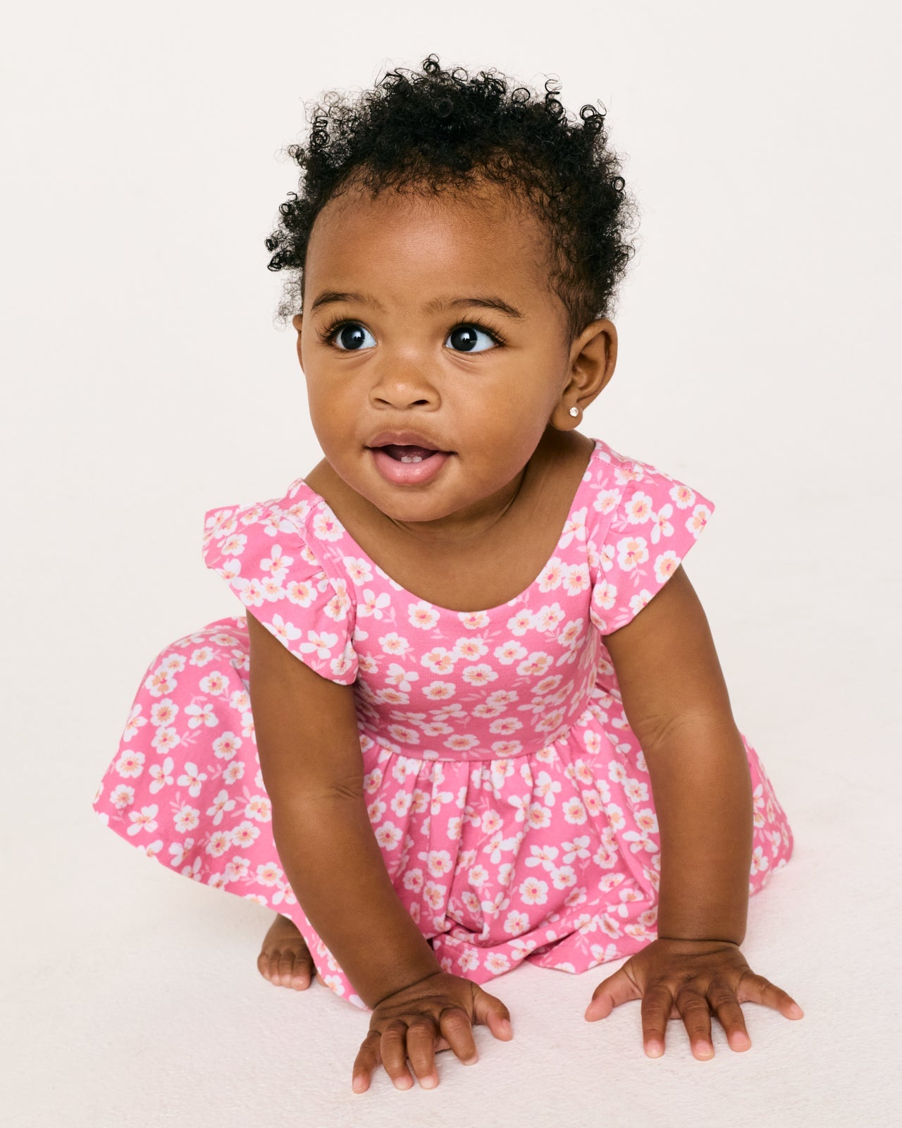 Sweet Pink Petals Flutter Twirl Dress with Bodysuit