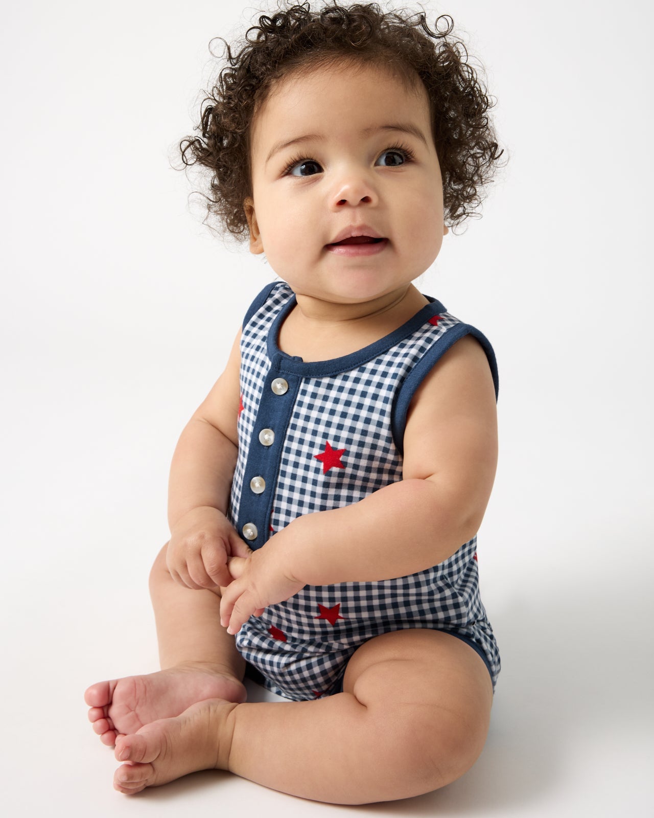 Blue Ribbon Gingham Henley Romper