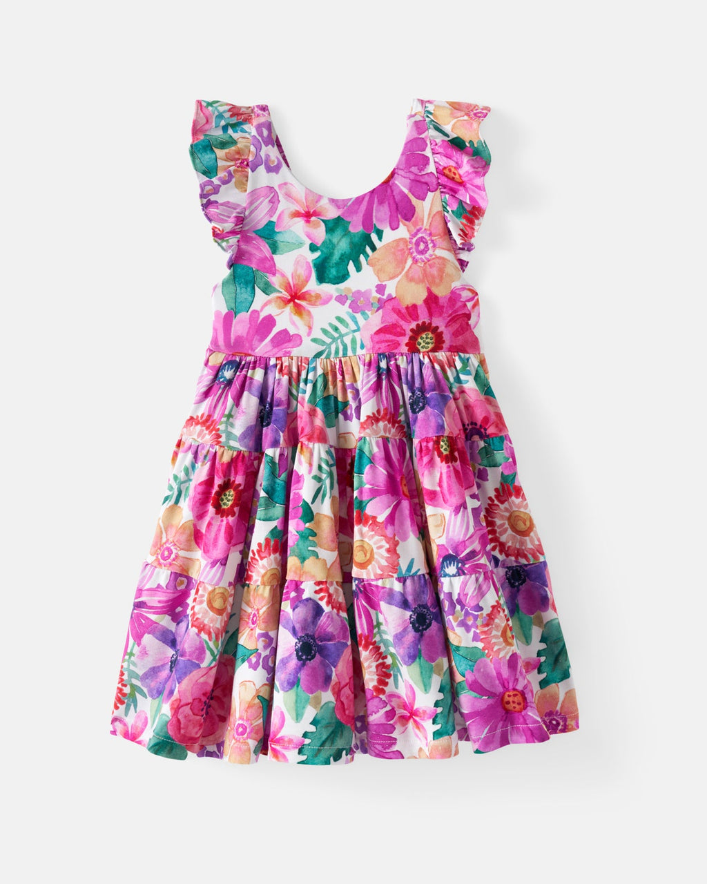 Hibiscus Blooms Tiered Flutter Dress