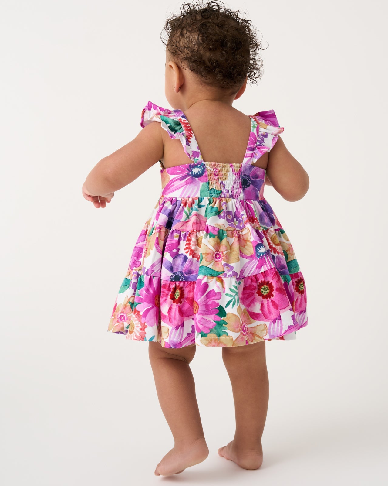 Hibiscus Blooms Tiered Flutter Dress with Bloomer