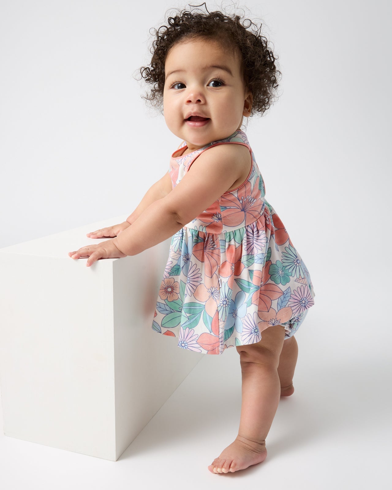 Shoreline Blooms Cross Back Skater Dress with Bloomer