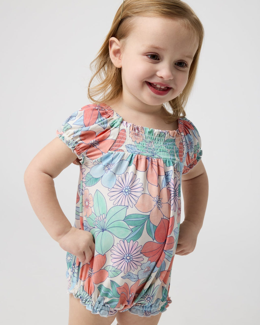 Shoreline Blooms Smocked Bubble Romper