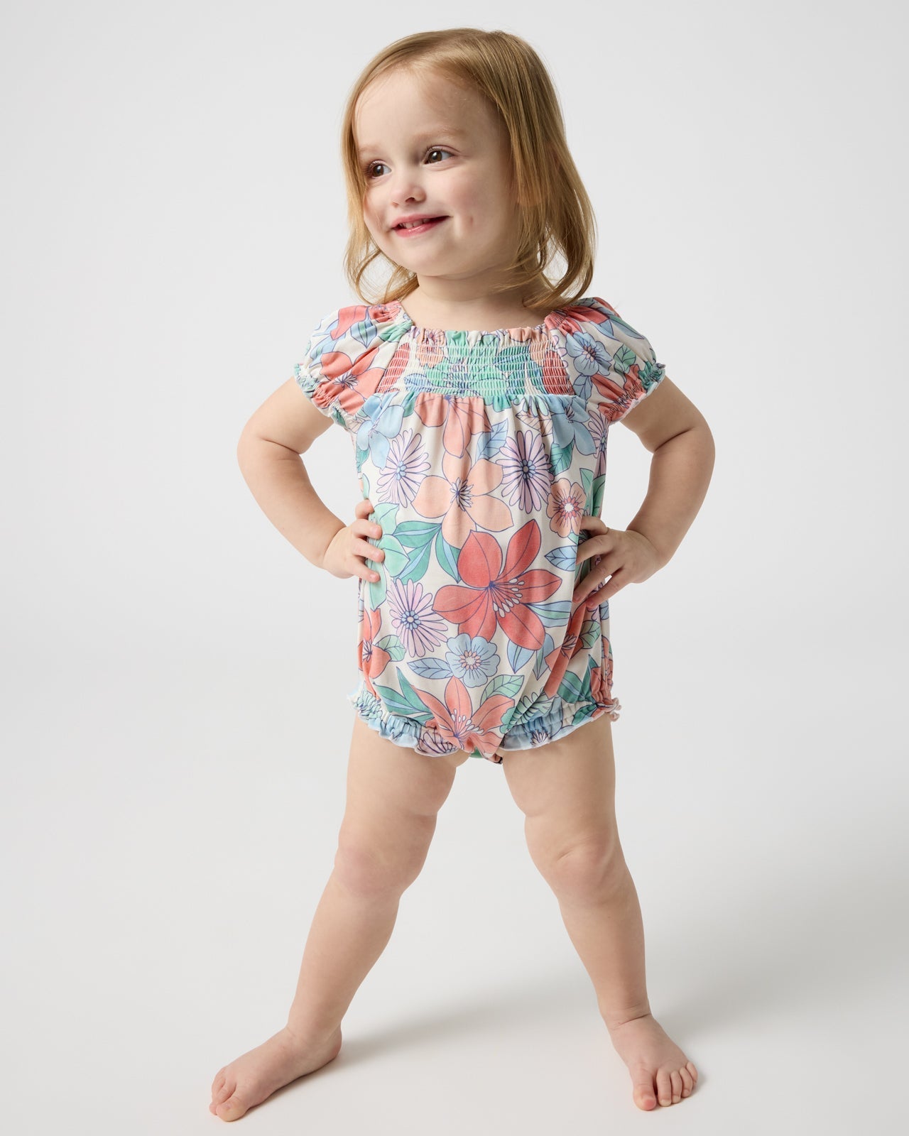 Shoreline Blooms Smocked Bubble Romper