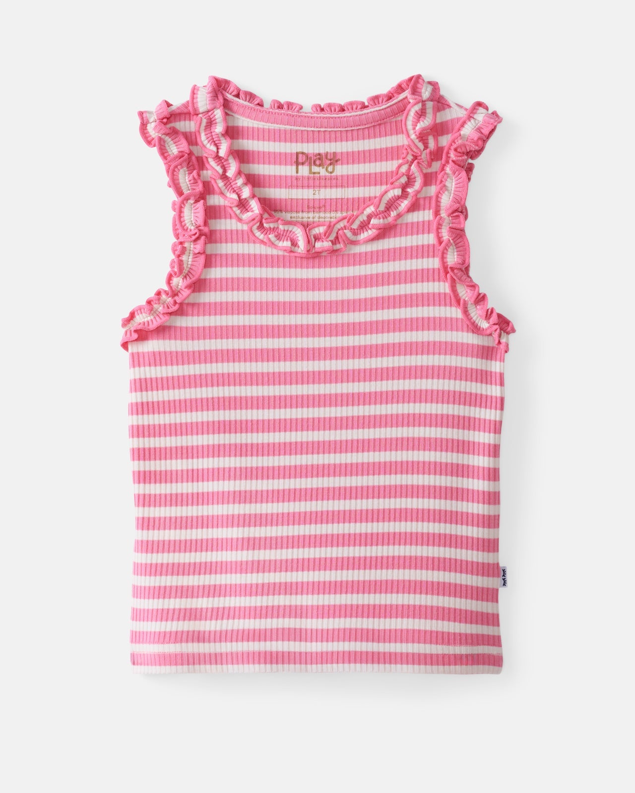 Sweet Pink Stripe Ribbed Ruffle Tank