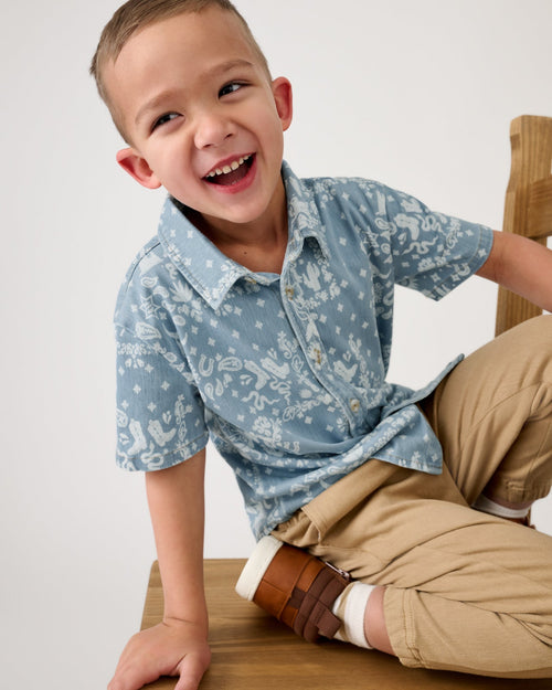 Bandana Blues Denim Button Down Polo