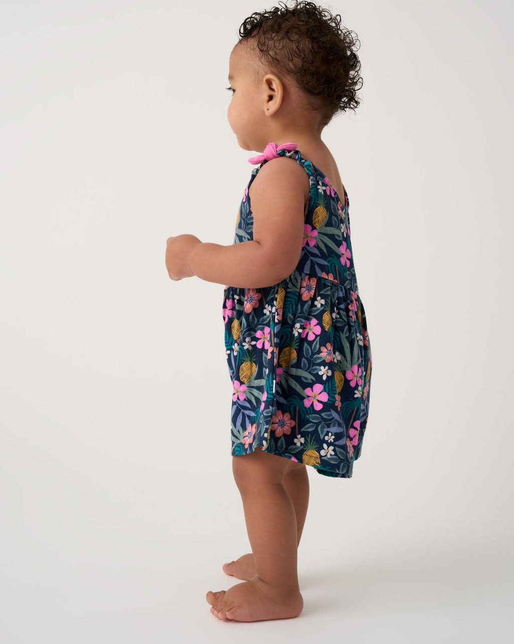 Tropical Garden Baby Bow Strap Romper