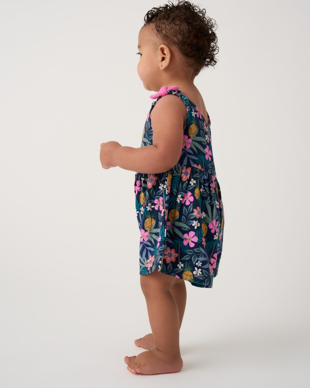 Tropical Garden Baby Bow Strap Romper