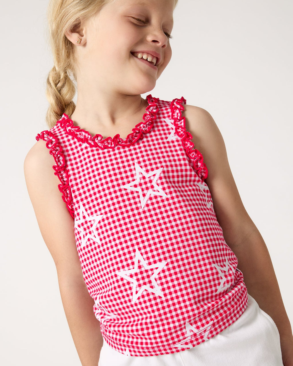 Celebration Gingham Ruffle Tank Top