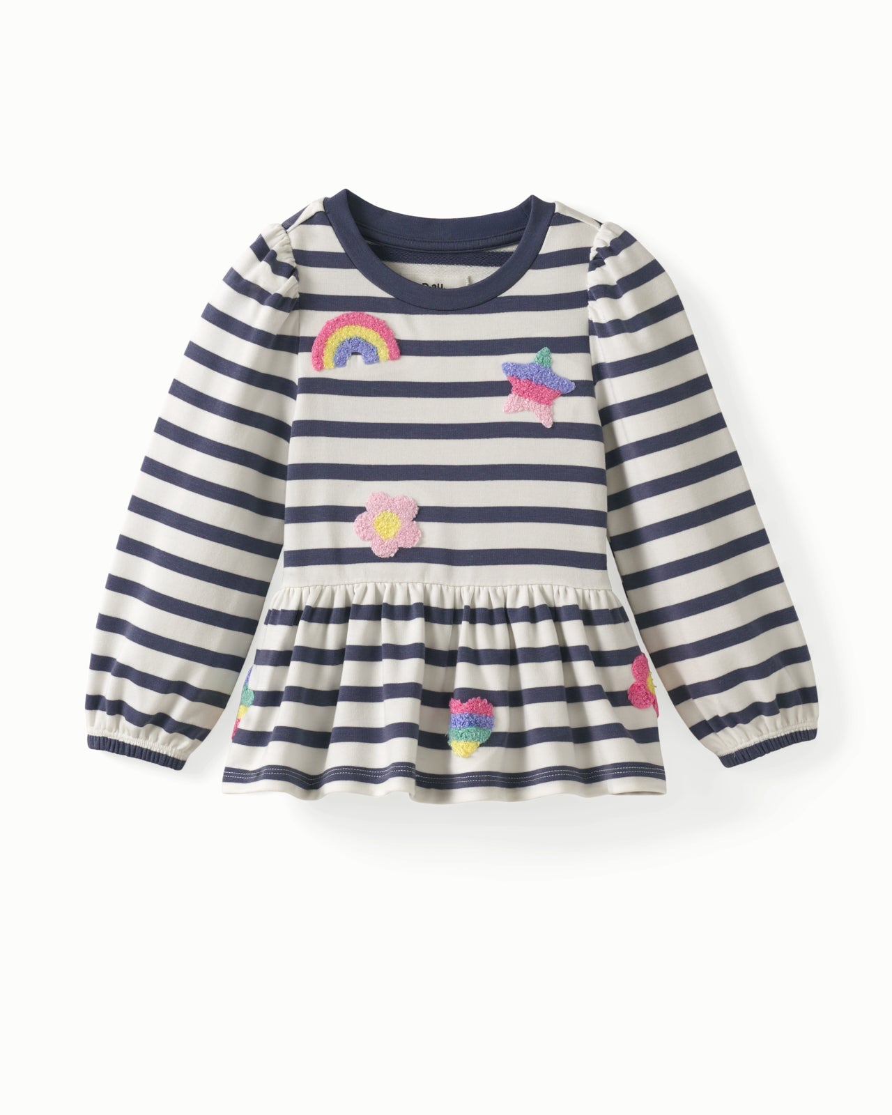 Hazy Blue Stripe Puff Sleeve Peplum Top