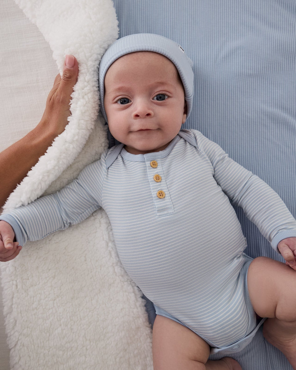 Light Fog Stripe Henley Bodysuit