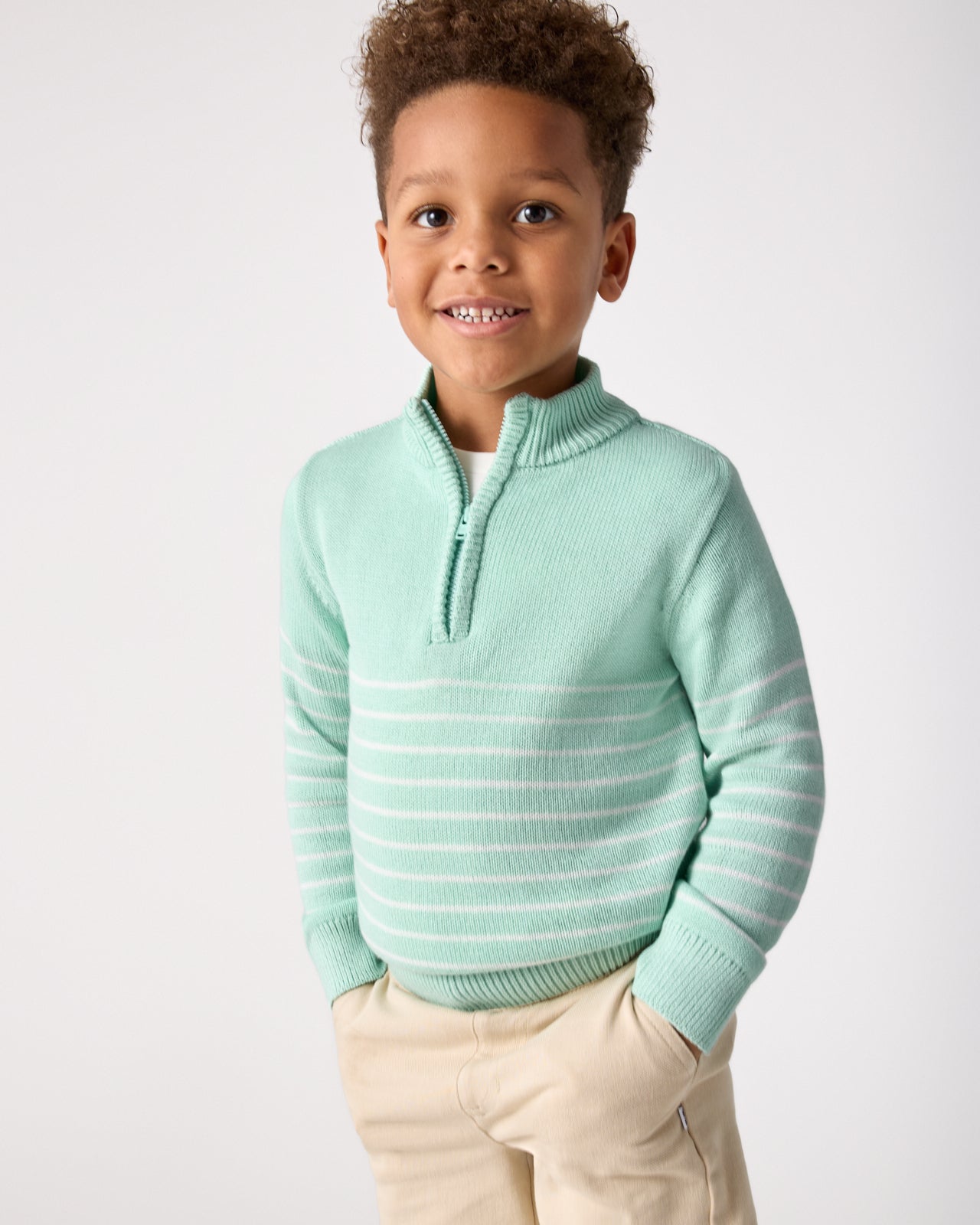 Pastel Green Stripe Zip Sweater