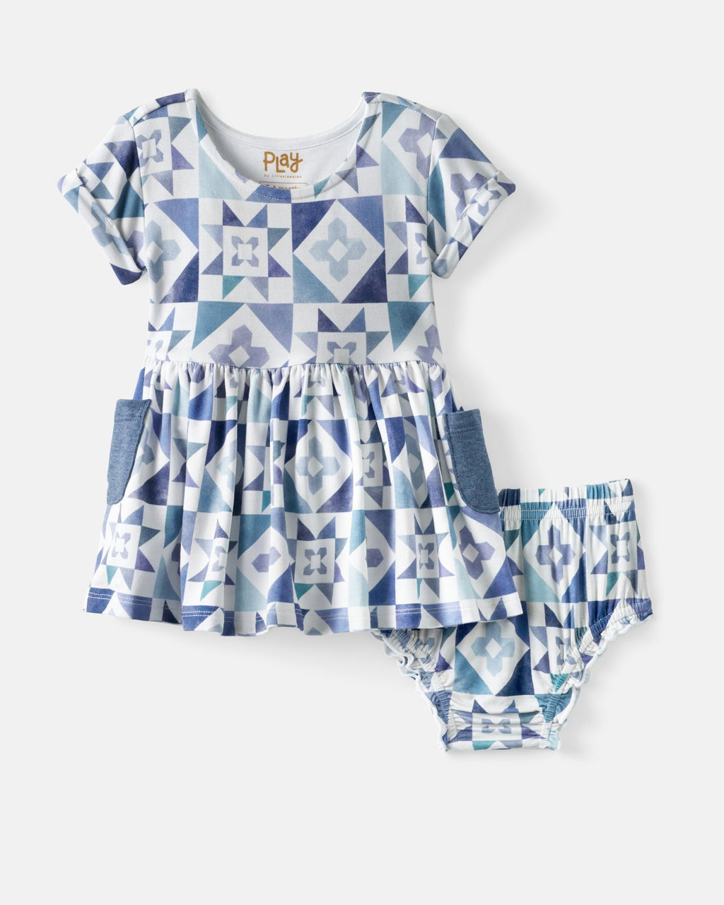 Patchwork Indigo Patch Pocket Dress with Bloomer