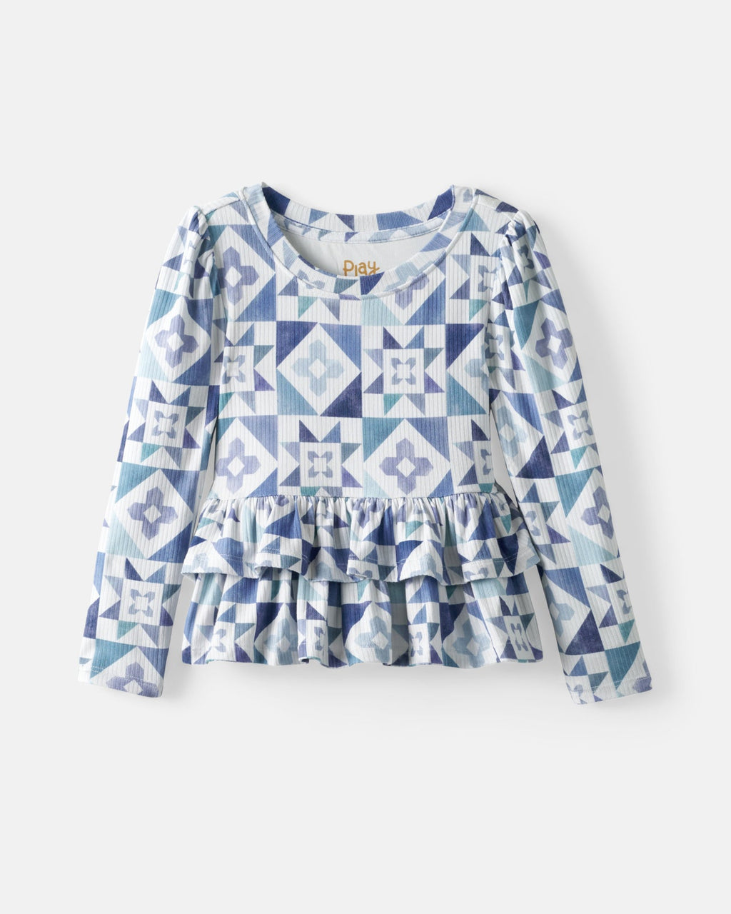 Patchwork Indigo Ribbed Peplum Top