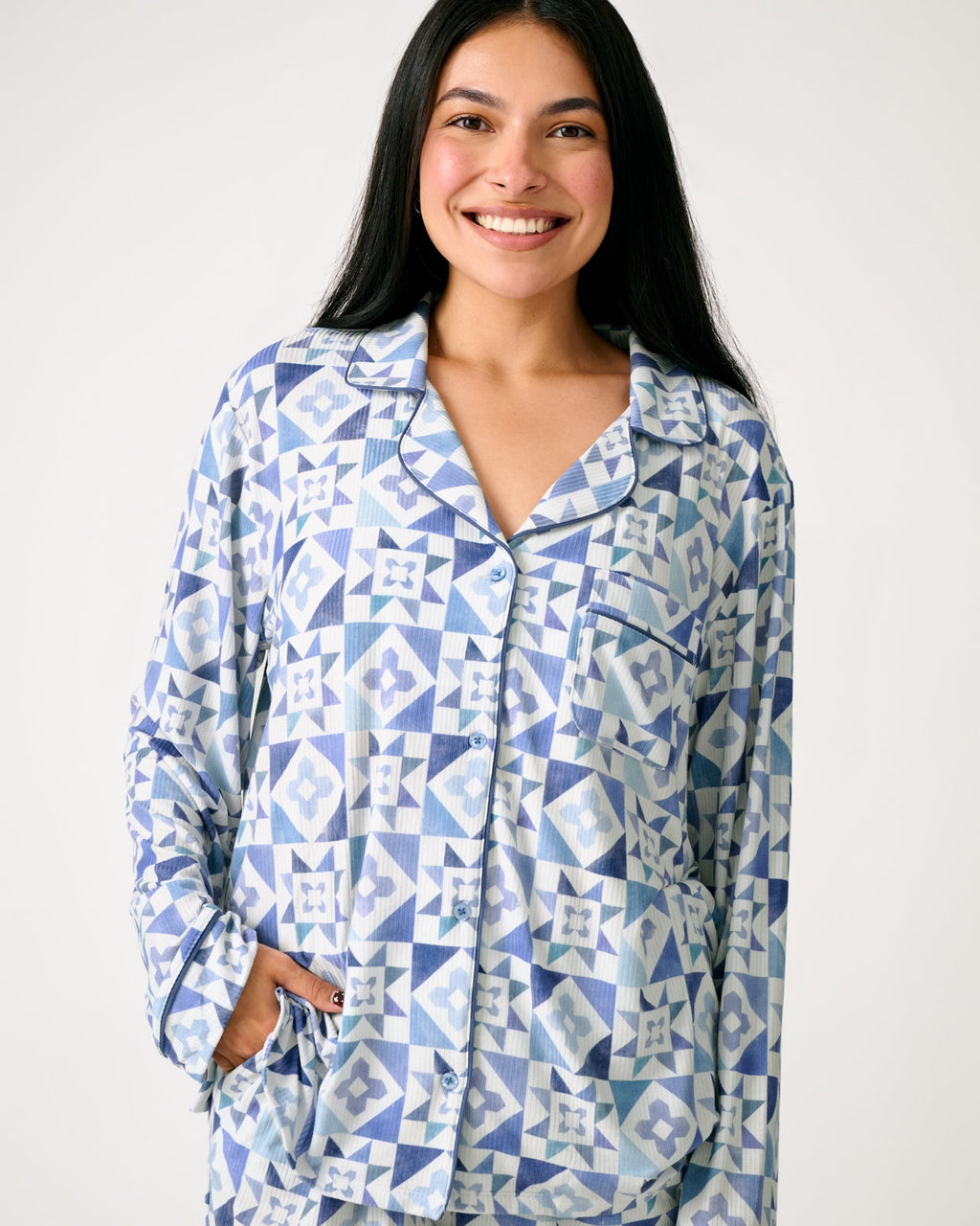 Patchwork Indigo Women's Ribbed Pajama Set