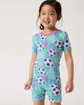 Aqua Soccer Stars Two-Piece Short Sleeve & Shorts Pajama Set