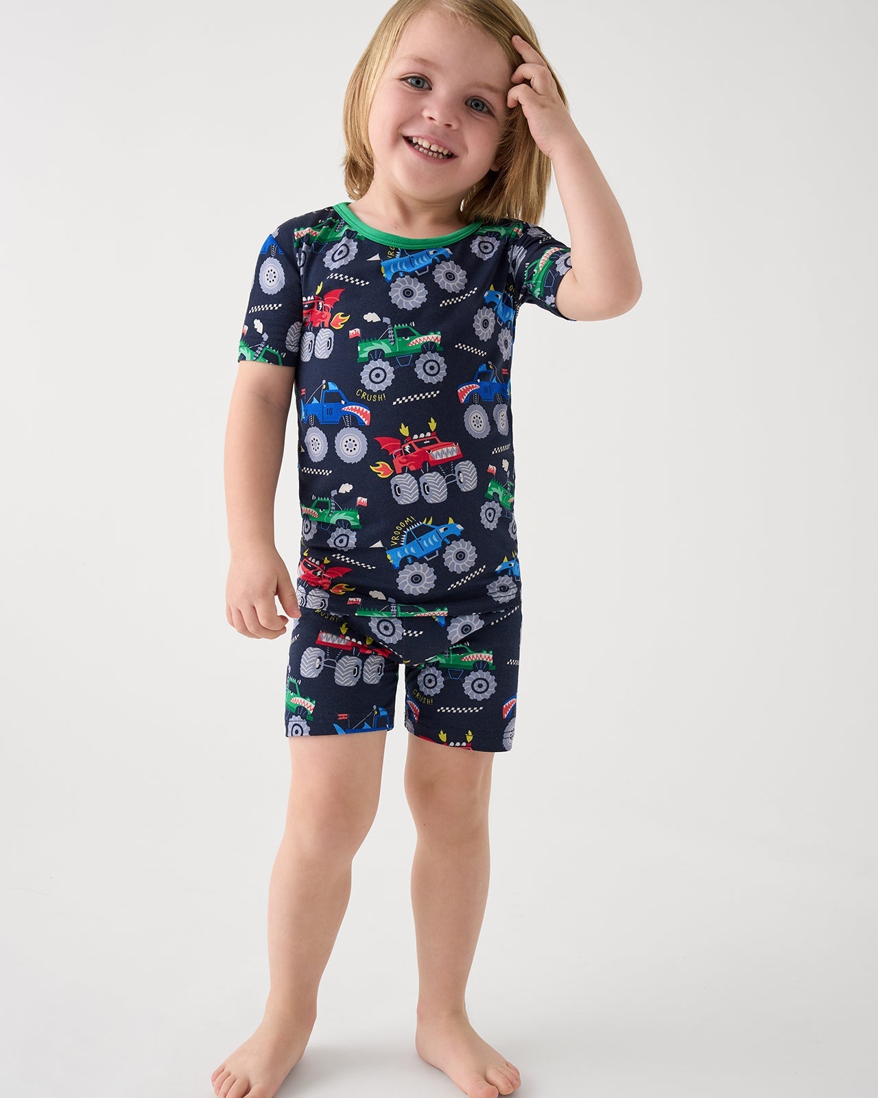 Monster Truck Madness Two-Piece Short Sleeve & Shorts Pajama Set