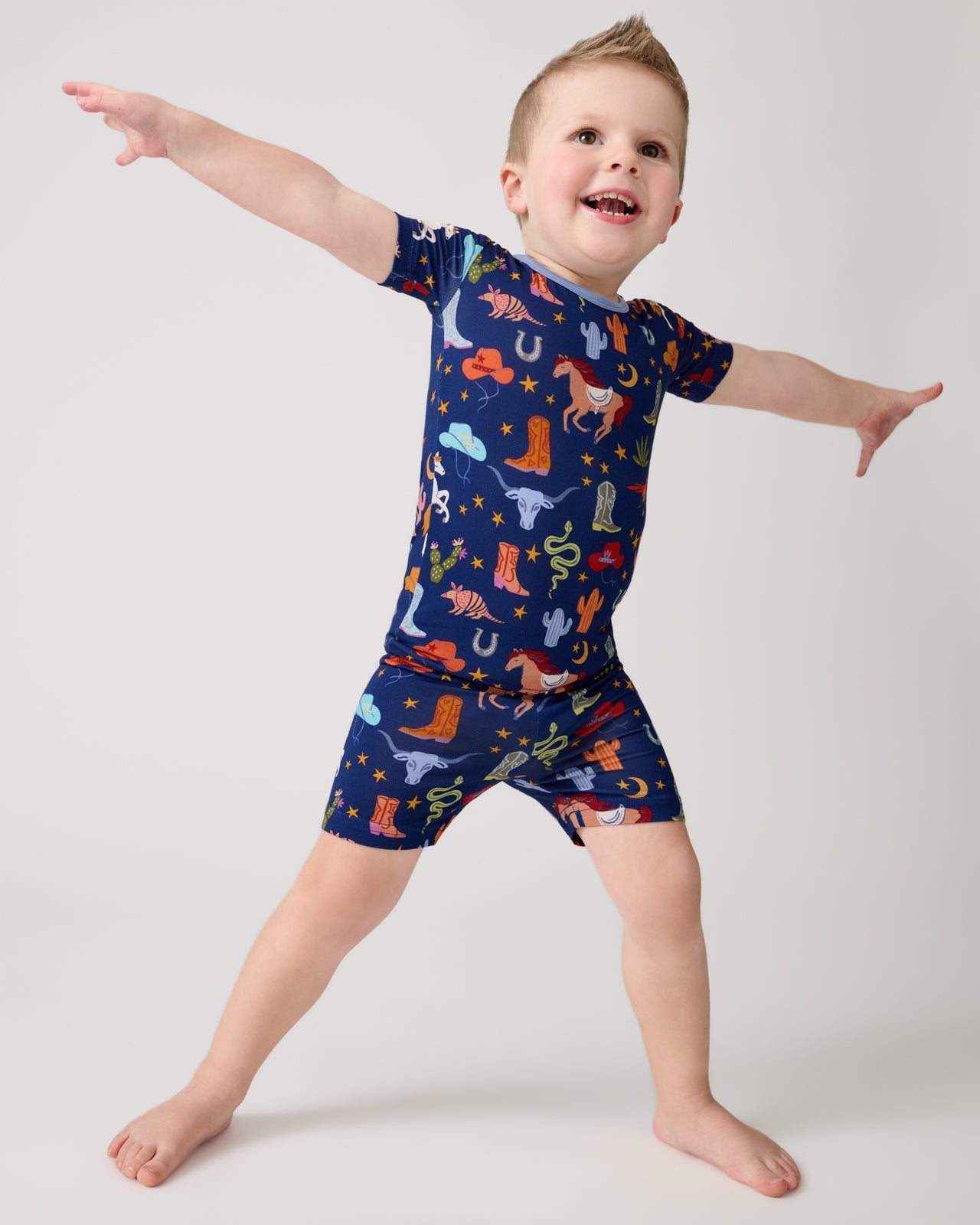 Blue Rancher Roundup Two-Piece Short Sleeve & Shorts Pajama Set
