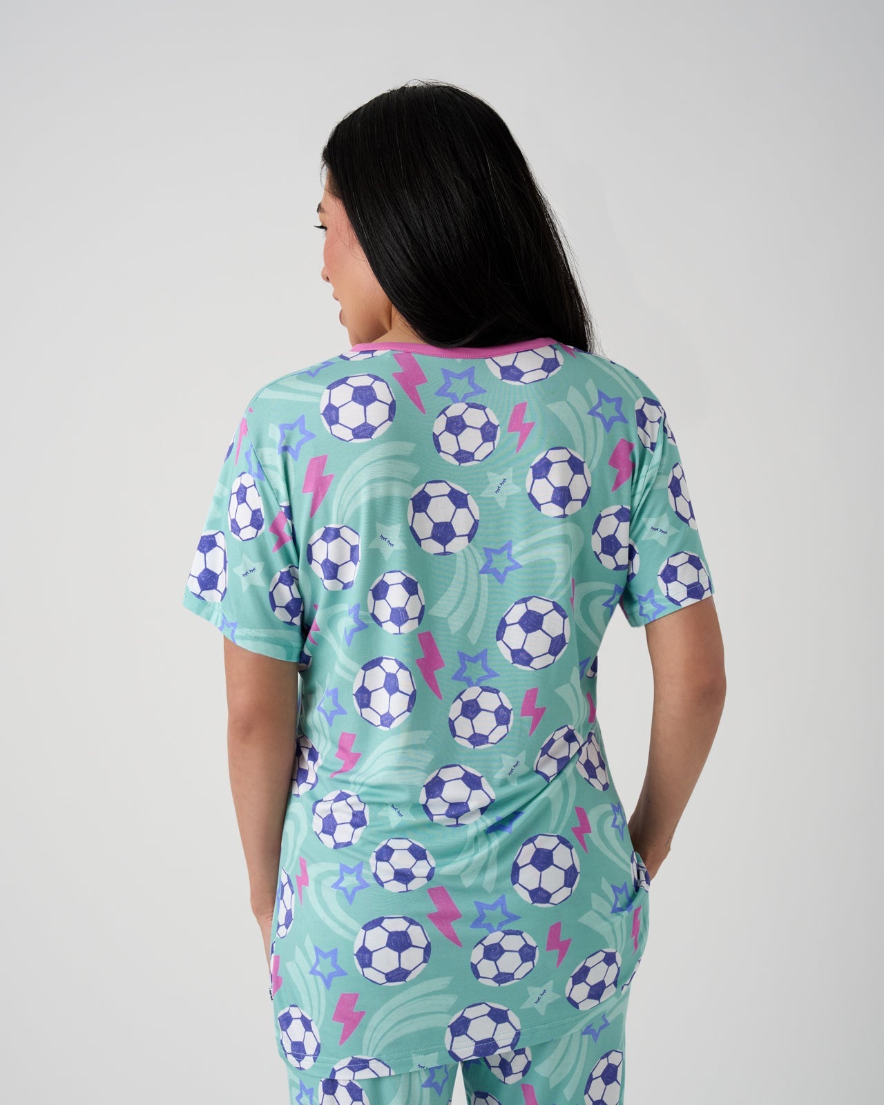 Aqua Soccer Stars Women's Short Sleeve Pajama Top