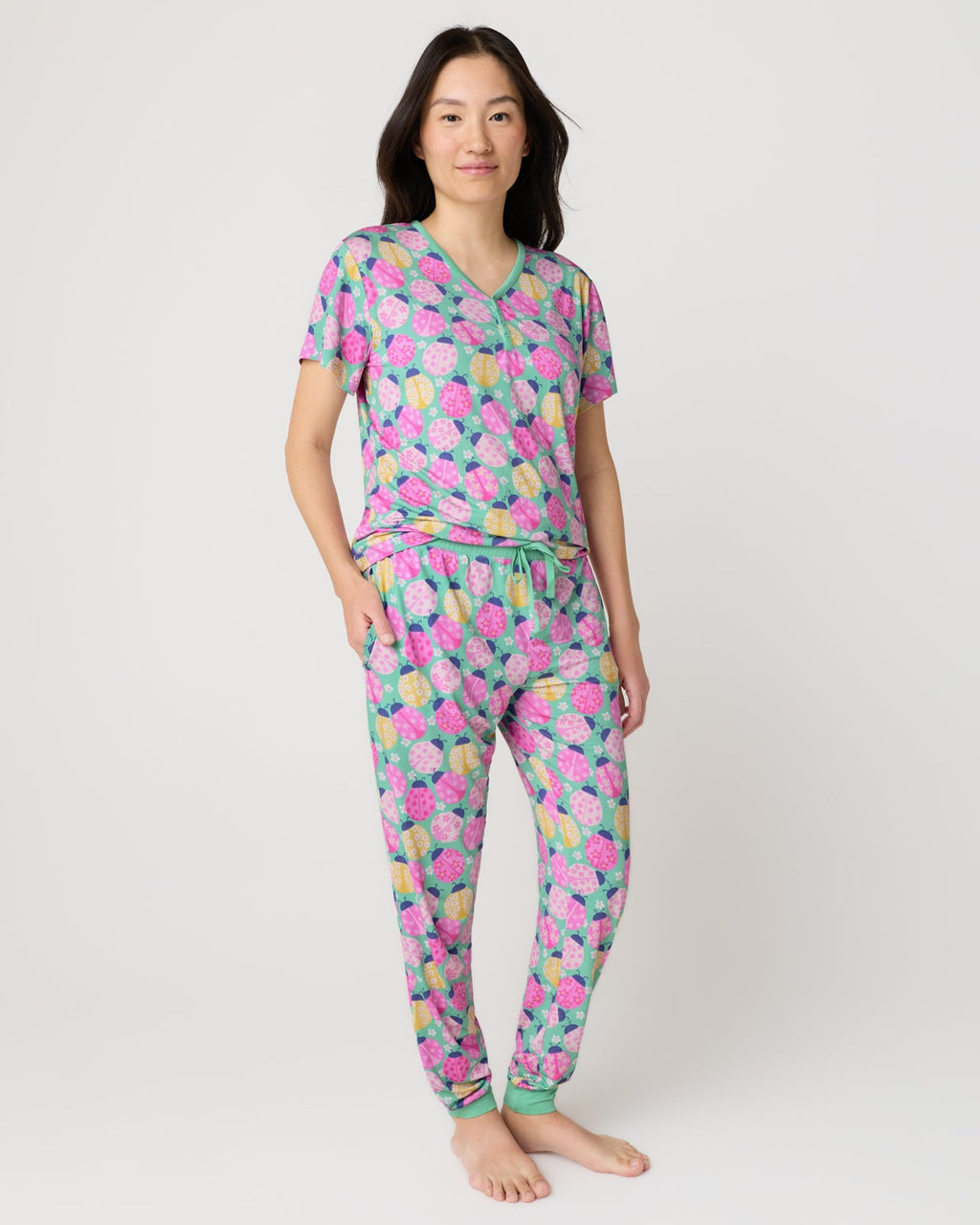 Ladybug Meadow Women's Short Sleeve Pajama Top
