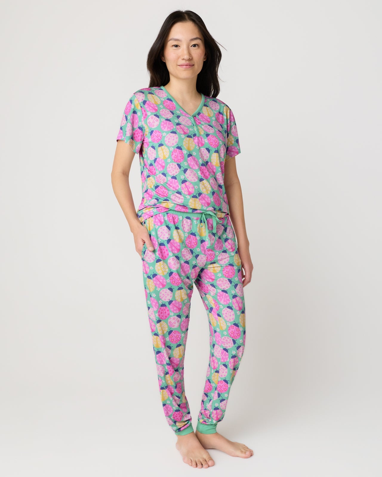Ladybug Meadow Women's Short Sleeve Pajama Top