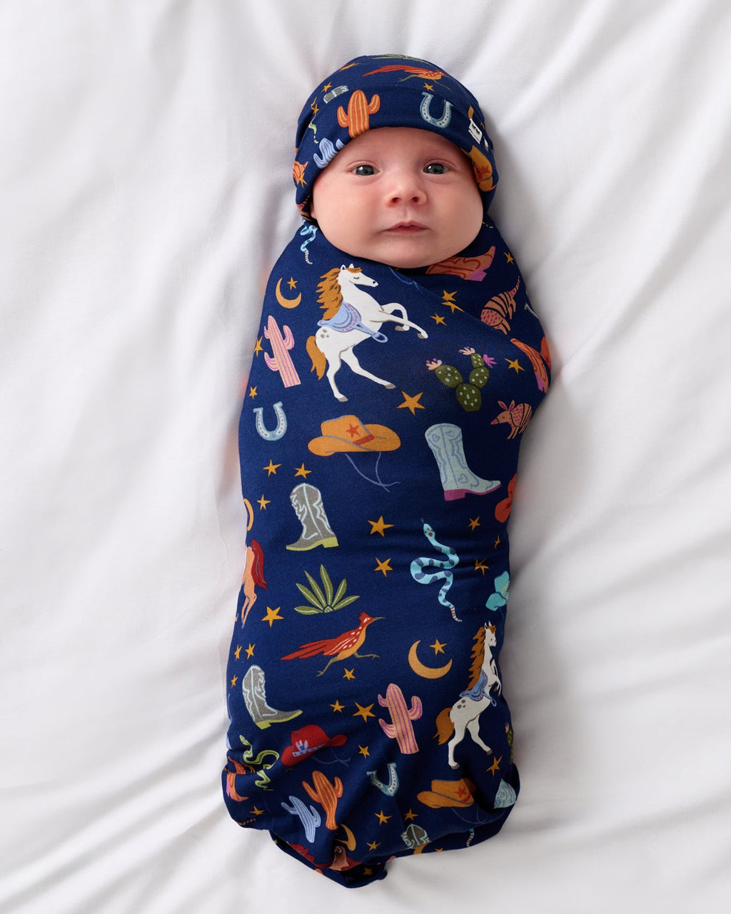 Blue Rancher Roundup Swaddle & Beanie Set