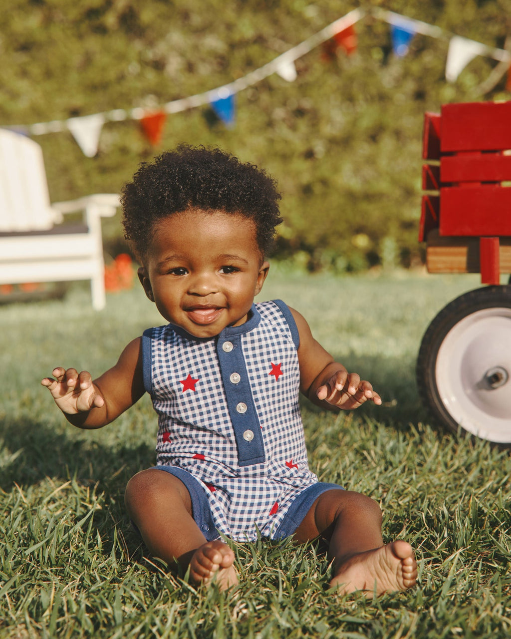 Blue Ribbon Gingham Henley Romper
