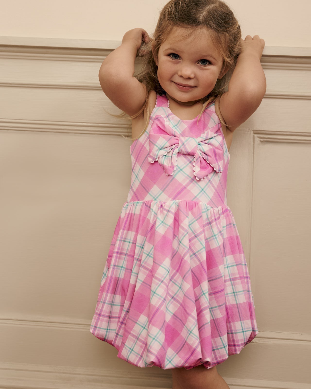Springtime Plaid Bow Bubble Dress