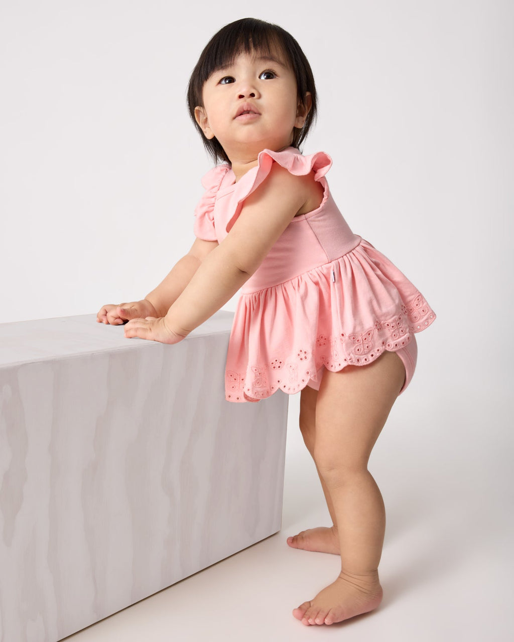 Soft Coral Puff Sleeve Eyelet Bodysuit