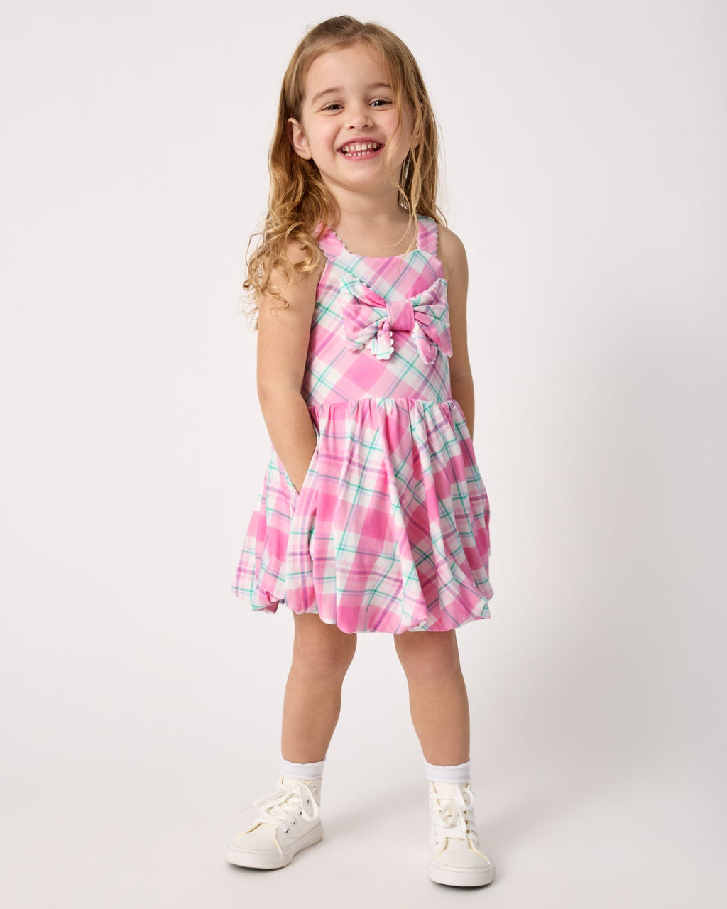 Springtime Plaid Bow Bubble Dress