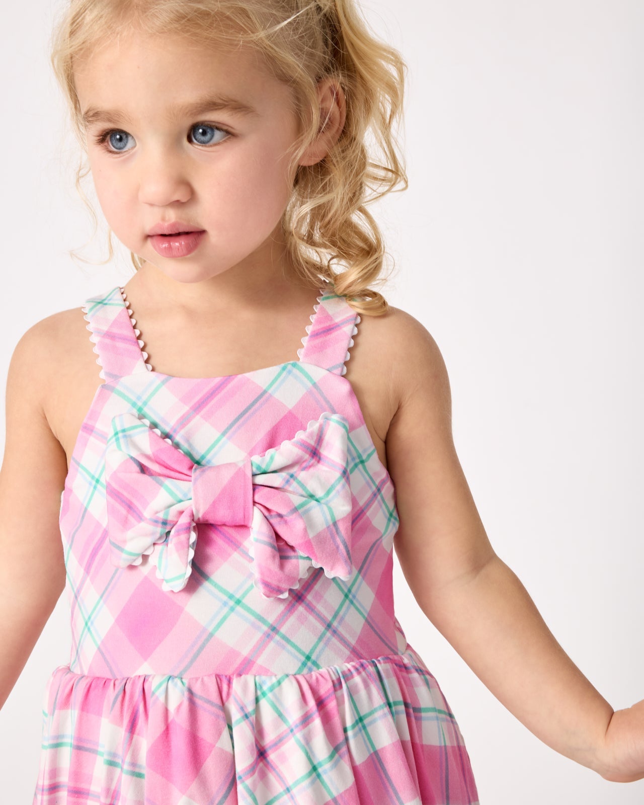 Springtime Plaid Bow Bubble Dress