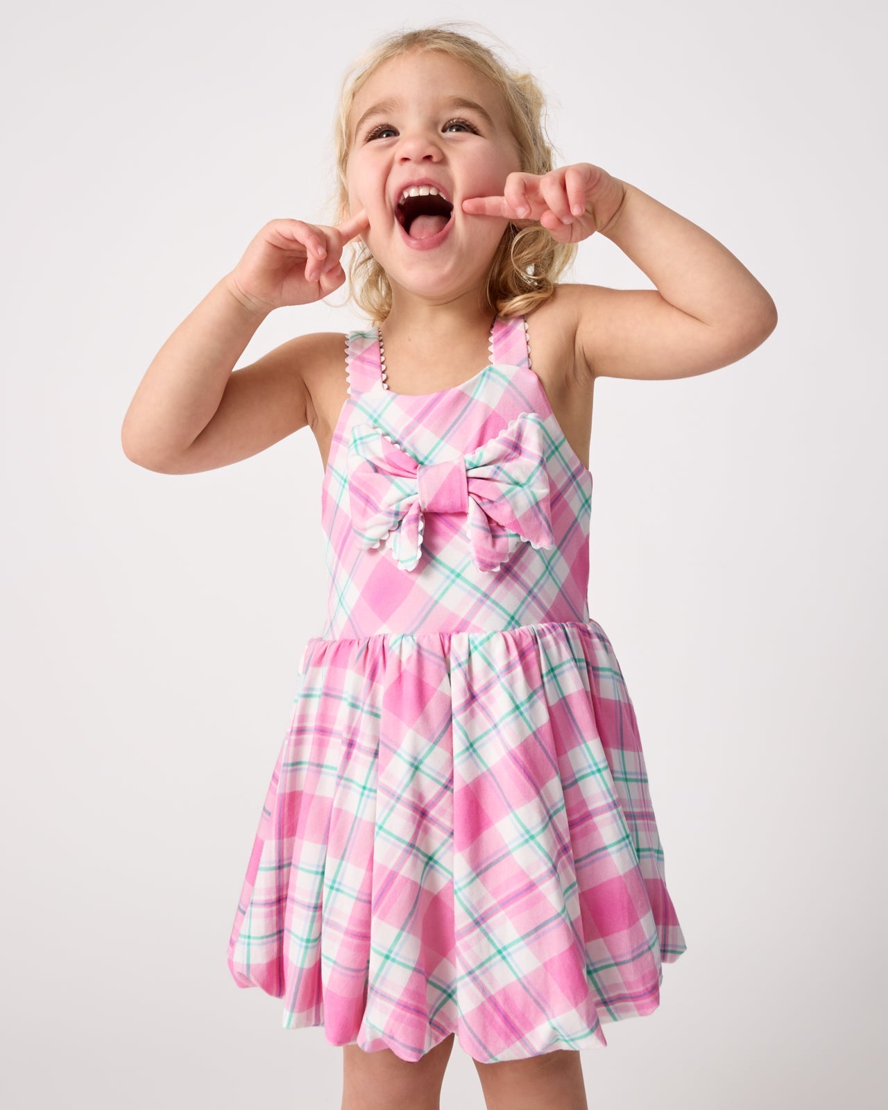Springtime Plaid Bow Bubble Dress
