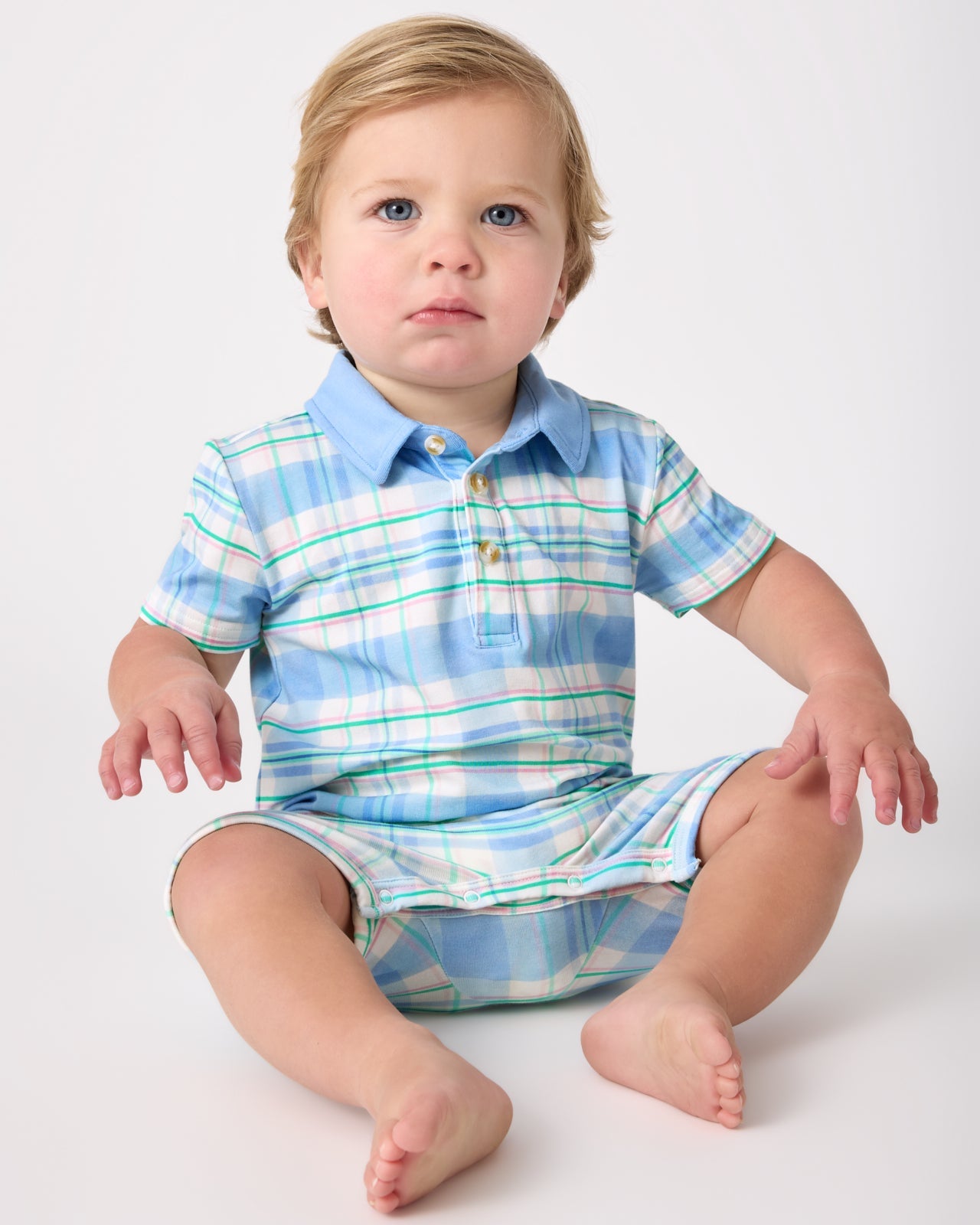 Springtime Plaid Polo Shorty Romper