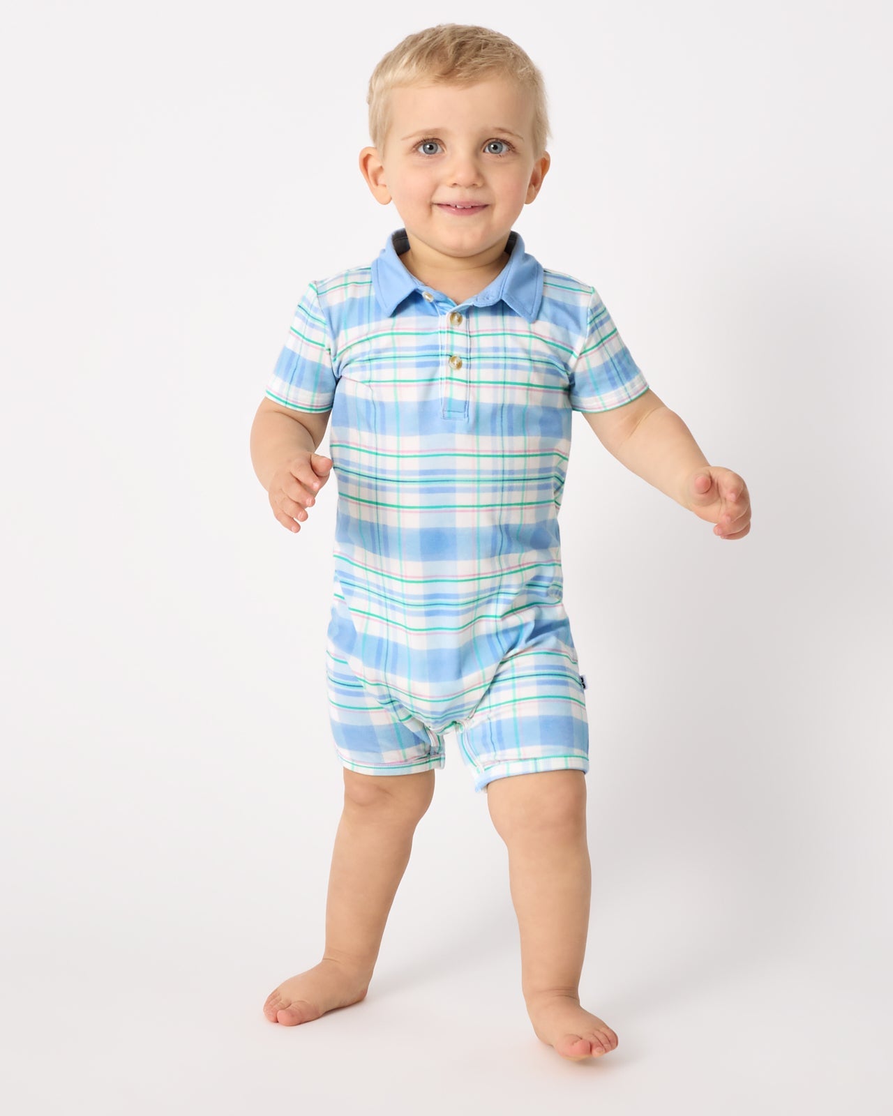 Springtime Plaid Polo Shorty Romper