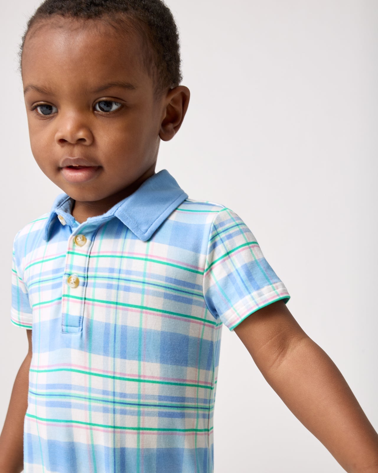 Springtime Plaid Polo Shorty Romper