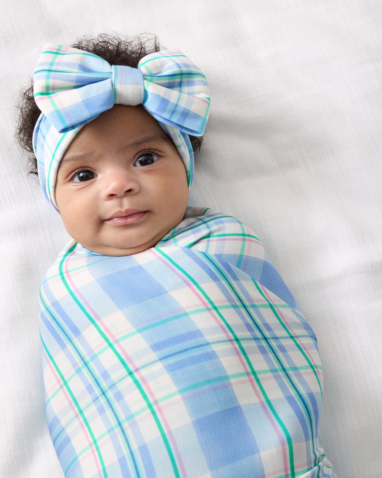 Springtime Plaid Swaddle & Luxe Bow Headband Set