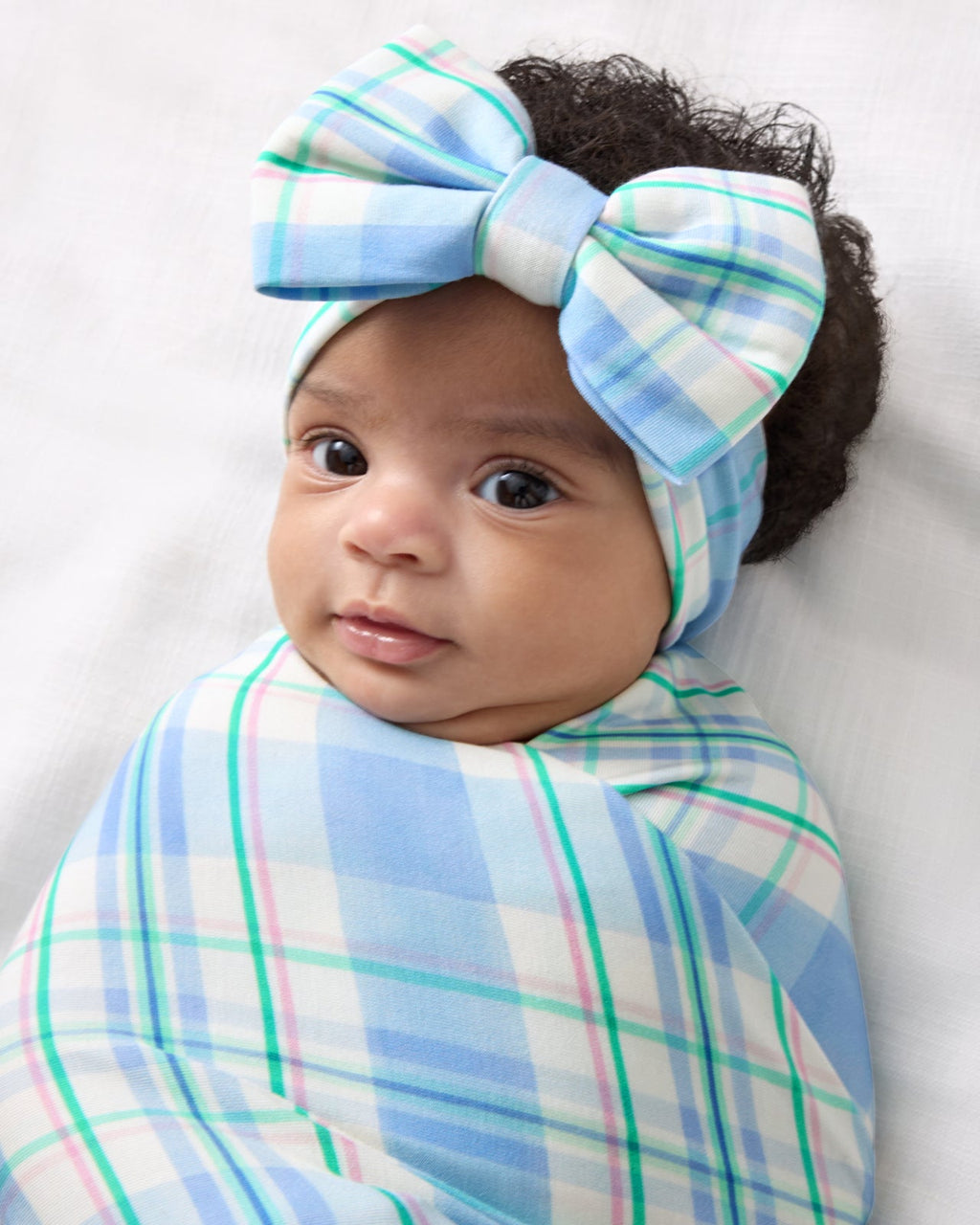 Springtime Plaid Swaddle & Luxe Bow Headband Set
