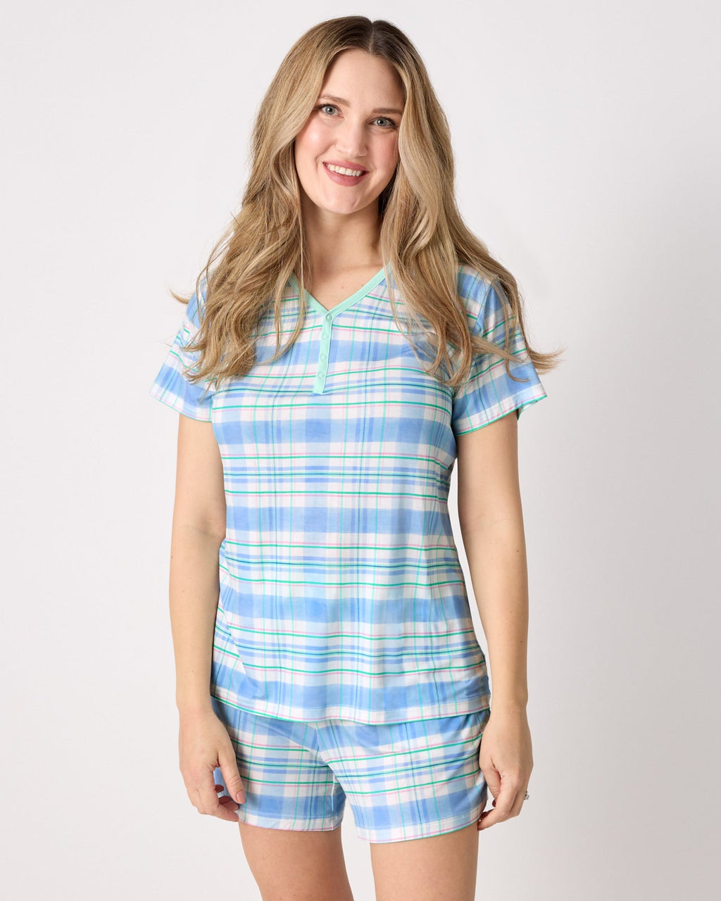 Springtime Plaid Women's Short Sleeve Pajama Top