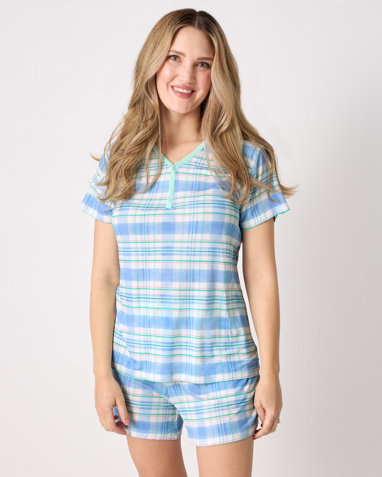 Springtime Plaid Women's Short Sleeve Pajama Top