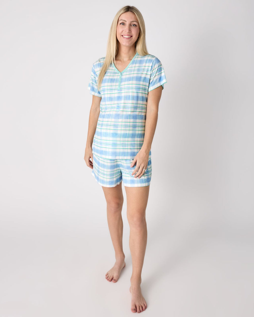 Springtime Plaid Women's Short Sleeve Pajama Top