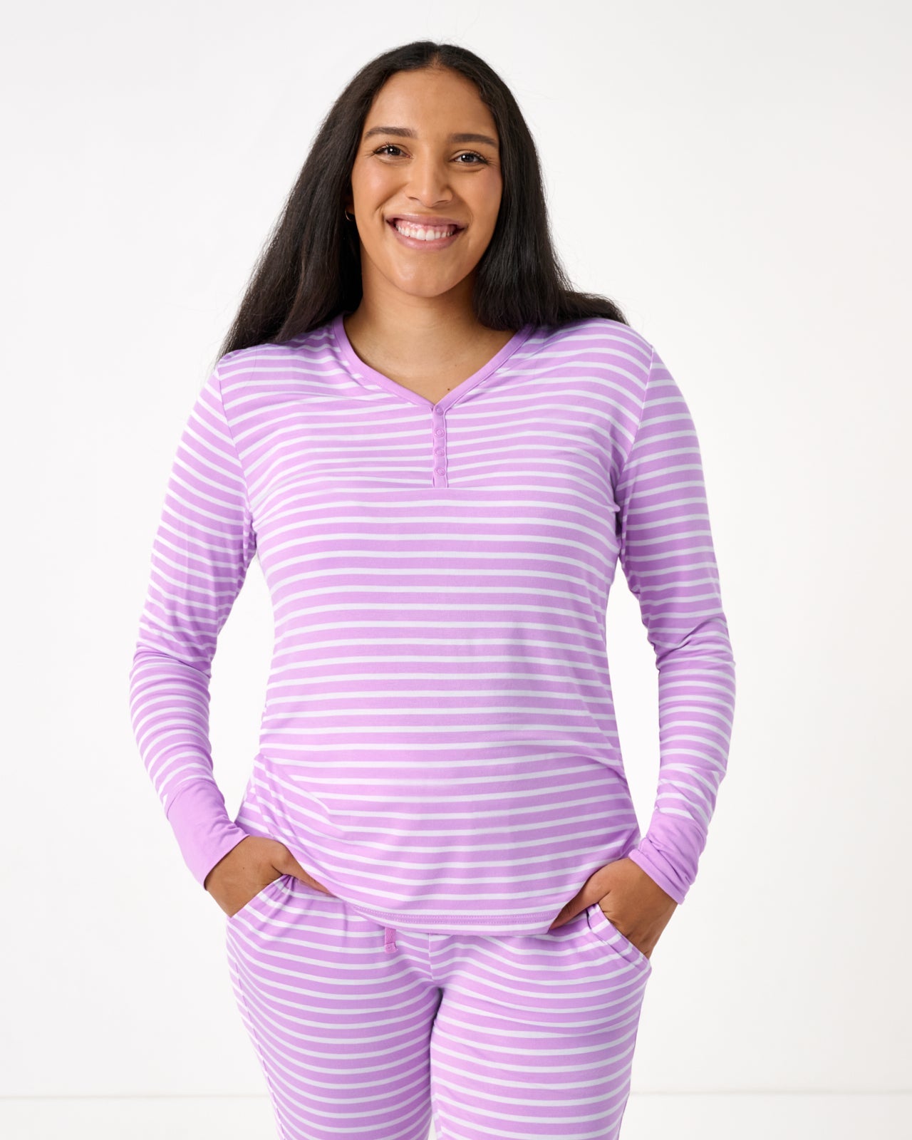 Sweet Orchid Stripe Women's Long Sleeve Pajama Top