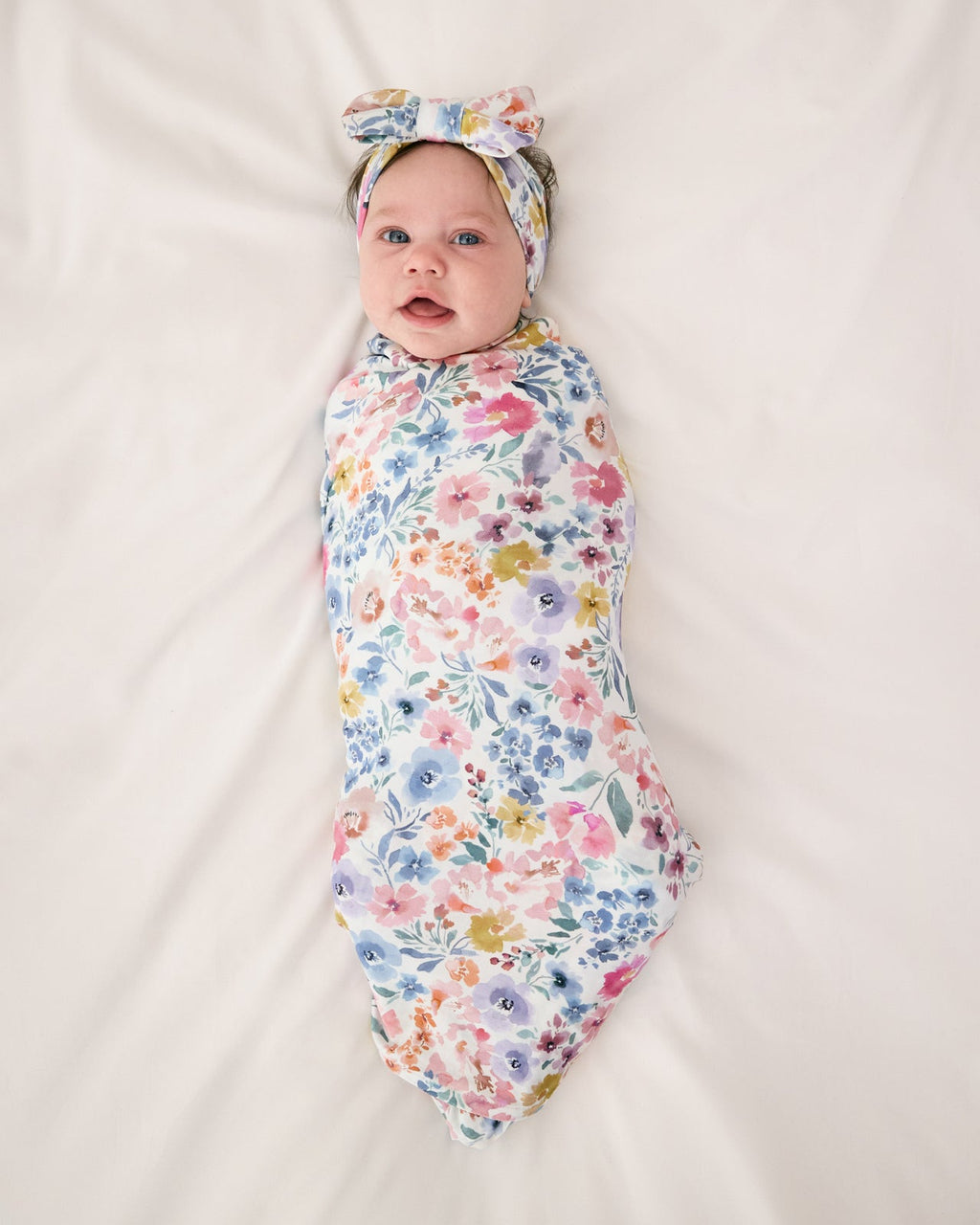 Tiny Blooms Swaddle & Luxe Bow Headband Set